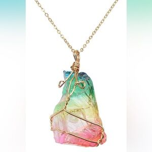Natural Rainbow stone quartz crystal pendant necklace